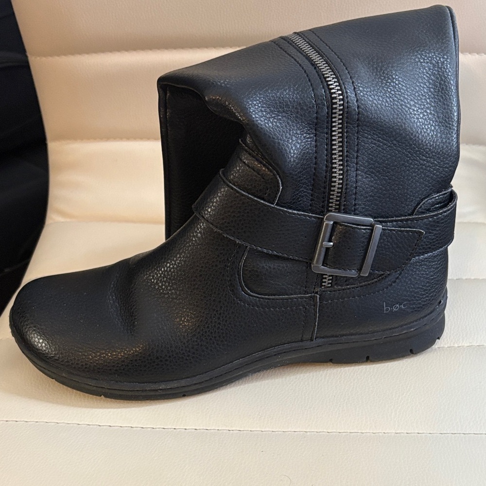 boc Black Leather Ankle Boots with Buckle and Zipper